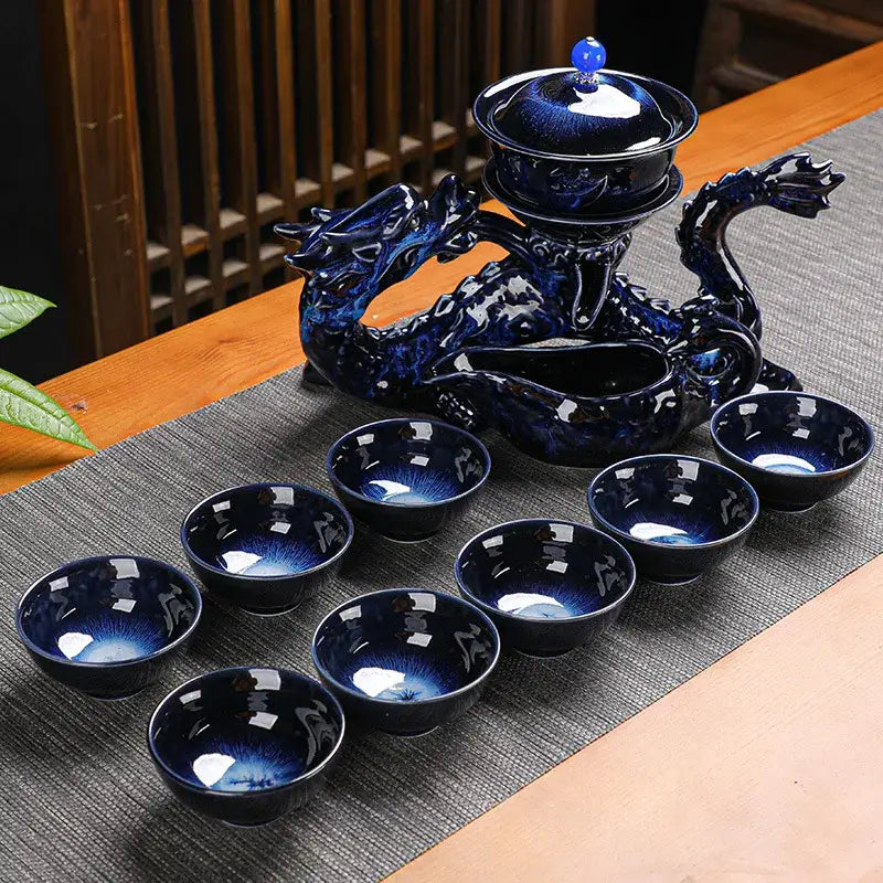 Blue Ceramic Tea Dragon Dining Room Set