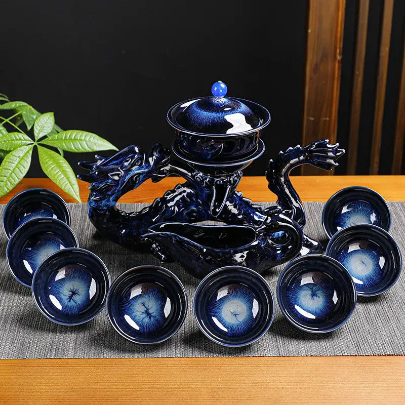 Blue Ceramic Tea Dragon Dining Room Set