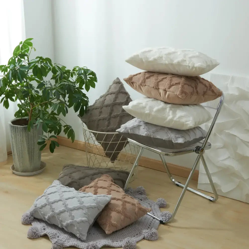 Gray Diamond Embroidered 45x45cm Cushion Cover