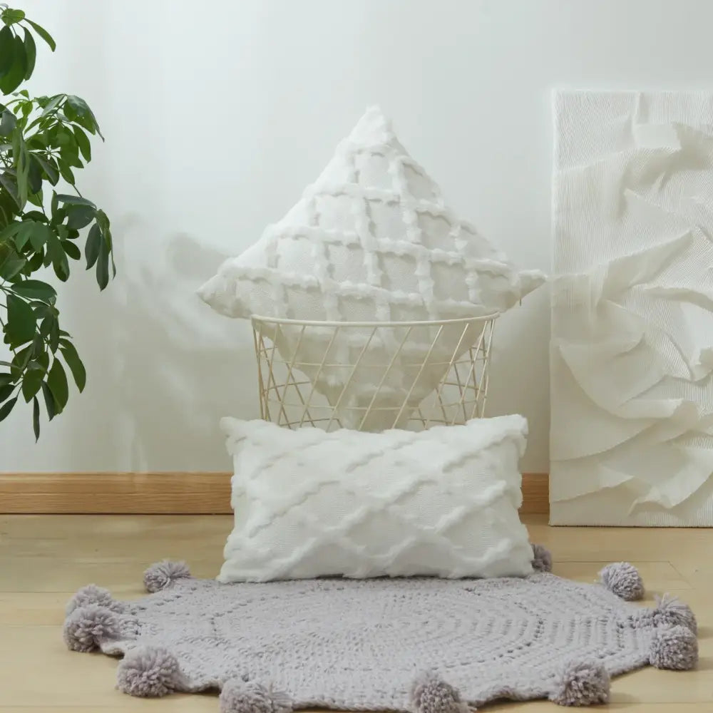 Gray Diamond Embroidered 45x45cm Cushion Cover