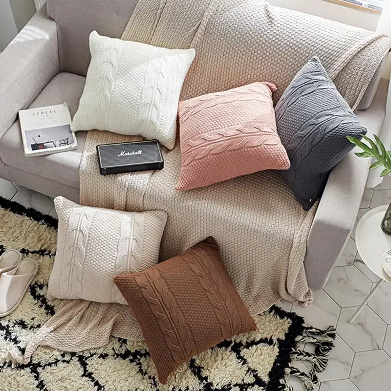Gray Cable Knit Pillow