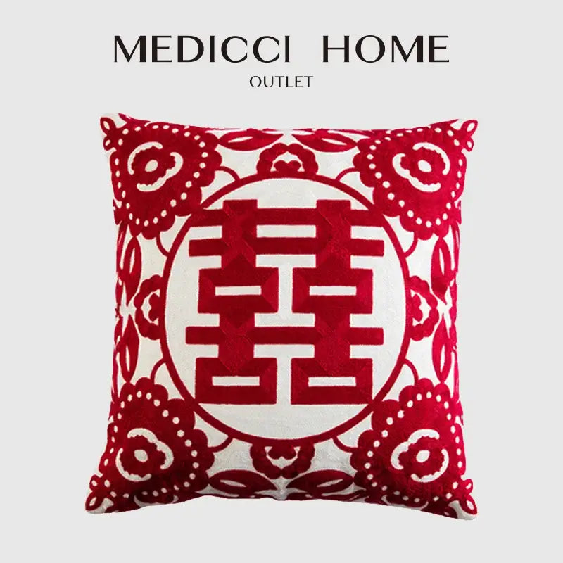 Red Embroidered Lumbar Pillow