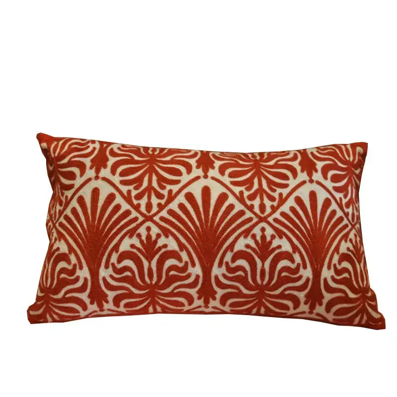 Red Embroidered Lumbar Pillow