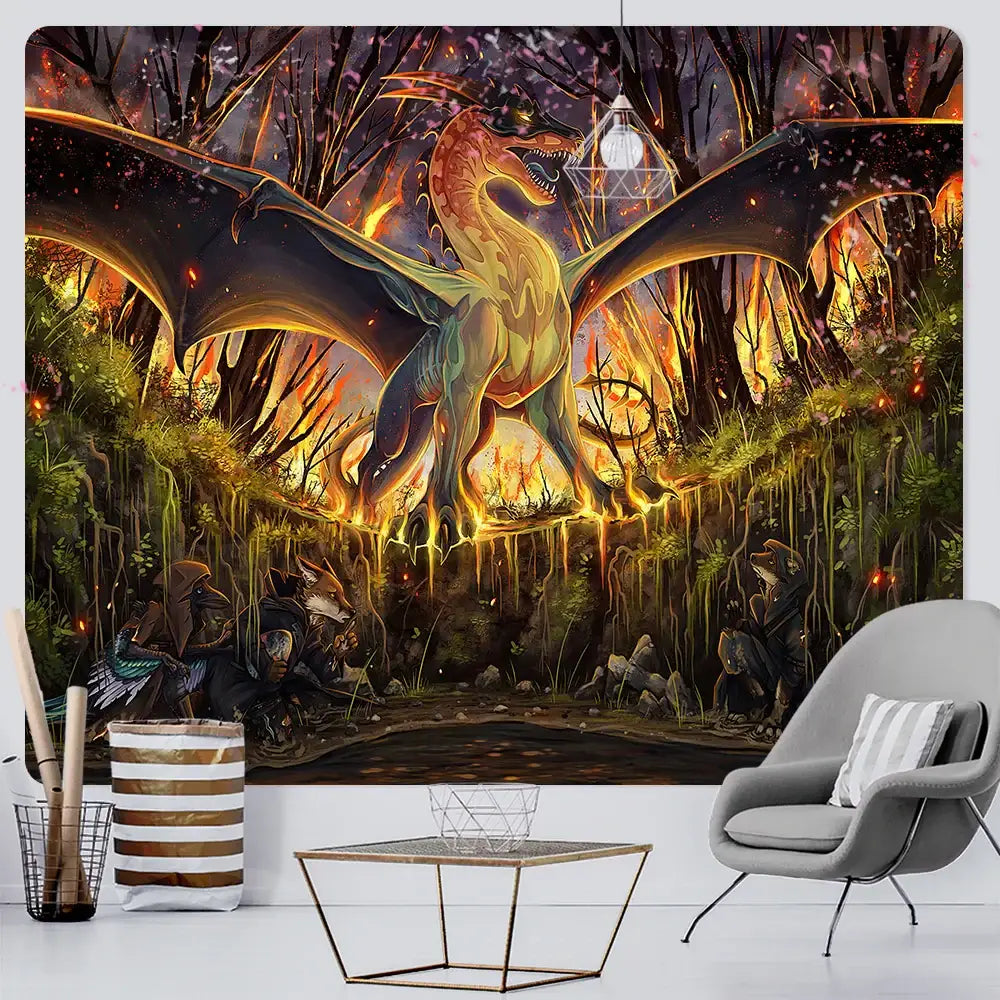Orange Gold Dragon Tapestry