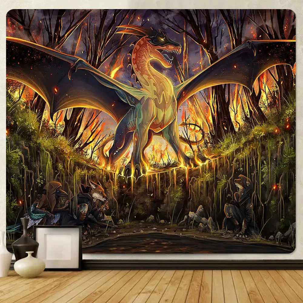 Orange Gold Dragon Tapestry