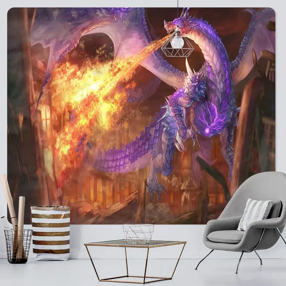 Orange Gold Dragon Tapestry