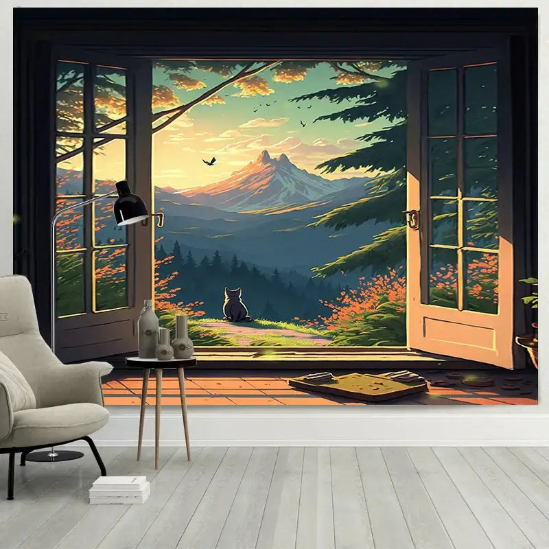Cat Landscape Wall Tapestry