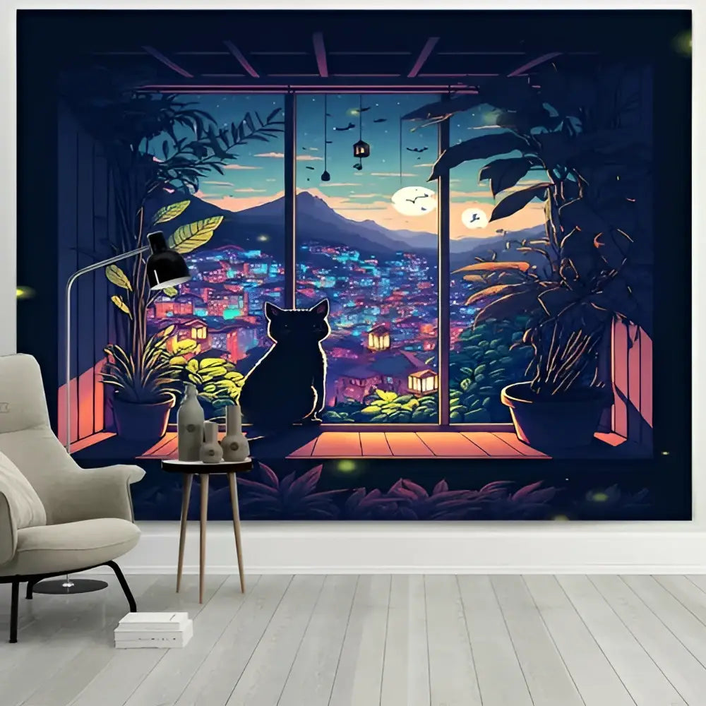 Cat Landscape Wall Tapestry
