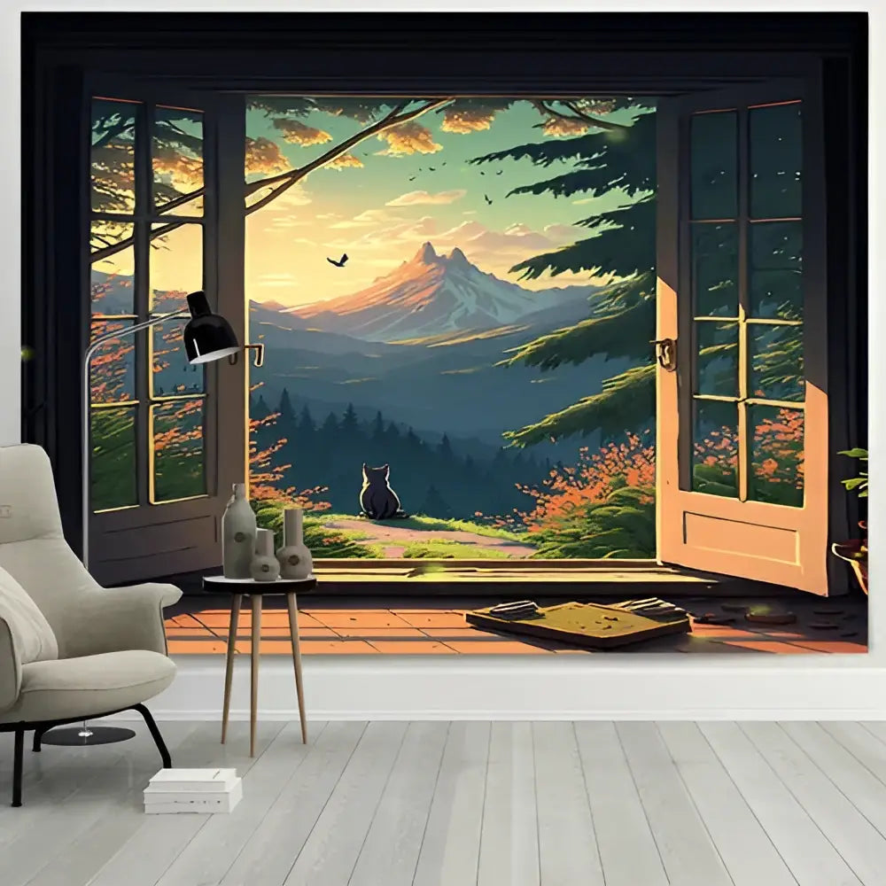 Cat Landscape Wall Tapestry