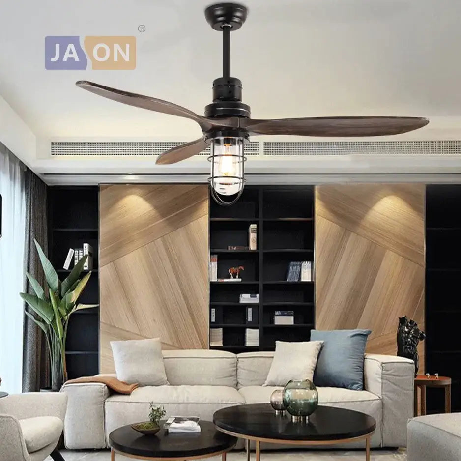 White Wood Ceiling Fan With Remote And LED