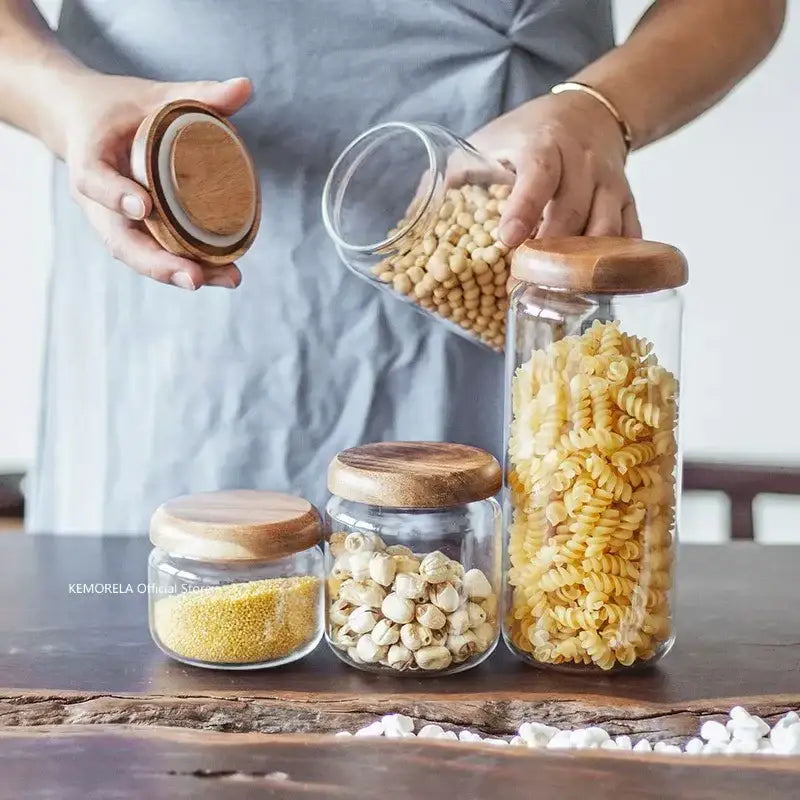 Acacia Glass Storage Jars