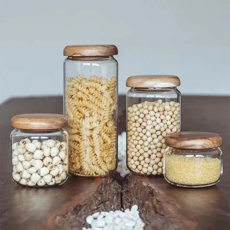 Acacia Glass Storage Jars