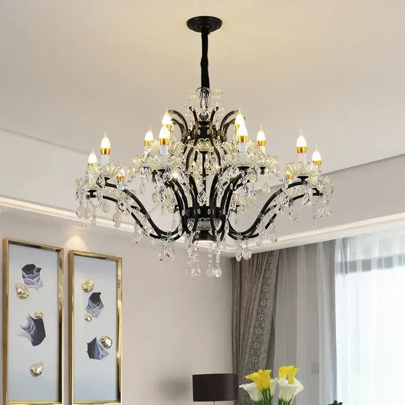 Black Crystal Candle Chandelier for Dining or Kitchen