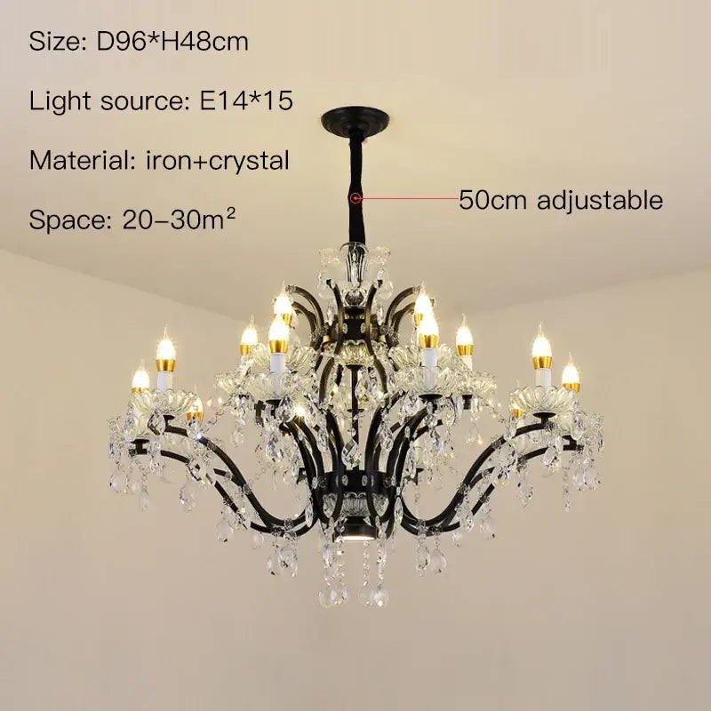 Black Crystal Candle Chandelier for Dining or Kitchen