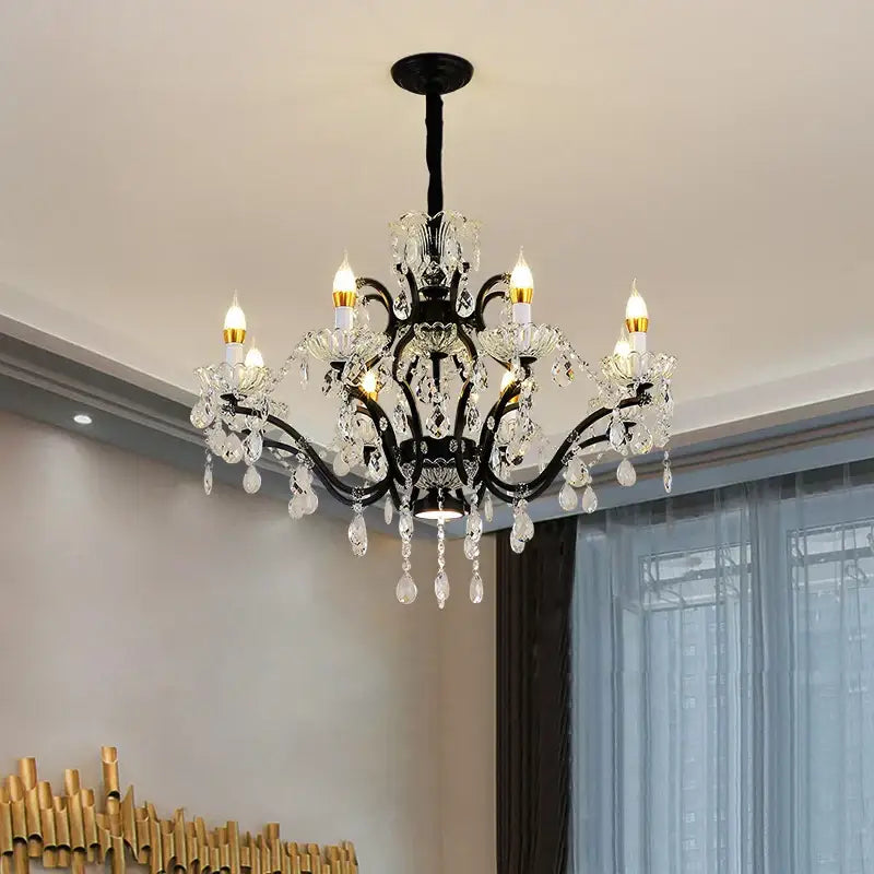 Black Crystal Candle Chandelier for Dining or Kitchen