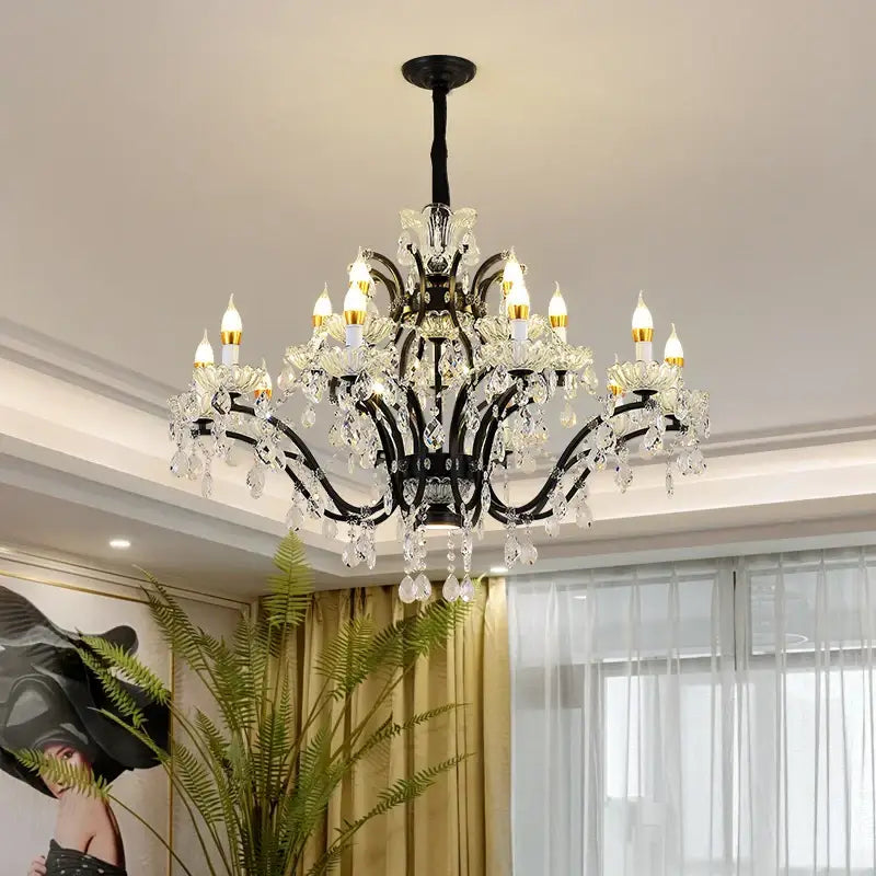 Black Crystal Candle Chandelier for Dining or Kitchen