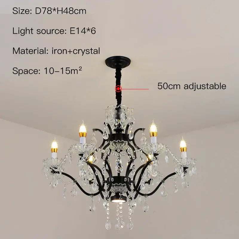 Black Crystal Candle Chandelier for Dining or Kitchen