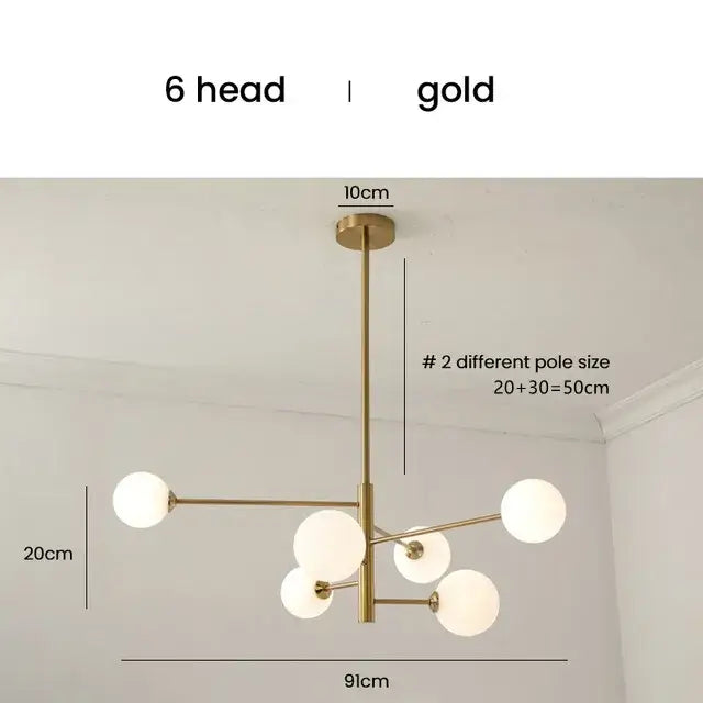 Black Gold 8-Light Amber Glass Ball Chandelier