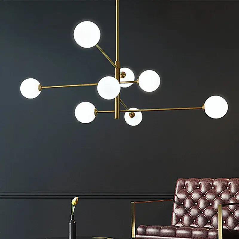 Black Gold 8-Light Amber Glass Ball Chandelier
