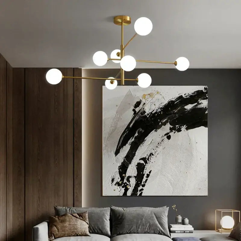 Black Gold 8-Light Amber Glass Ball Chandelier