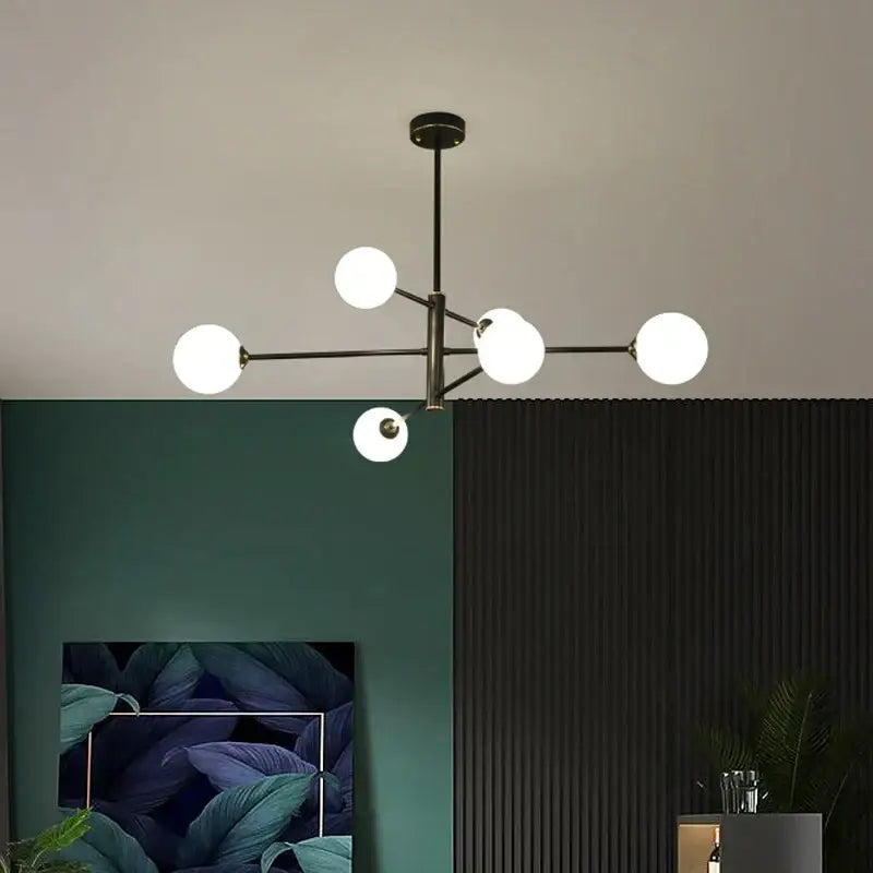 Black Gold 8-Light Amber Glass Ball Chandelier