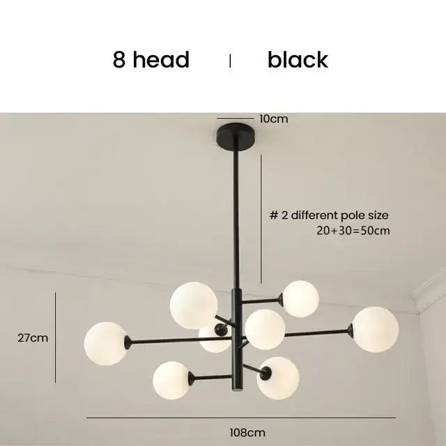 Black Gold 8-Light Amber Glass Ball Chandelier