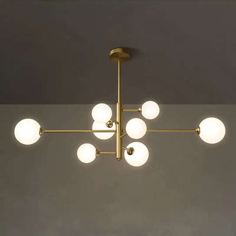 Black Gold 8-Light Amber Glass Ball Chandelier