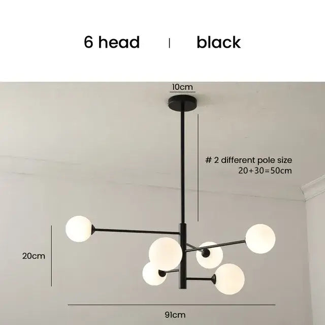 Black Gold 8-Light Amber Glass Ball Chandelier