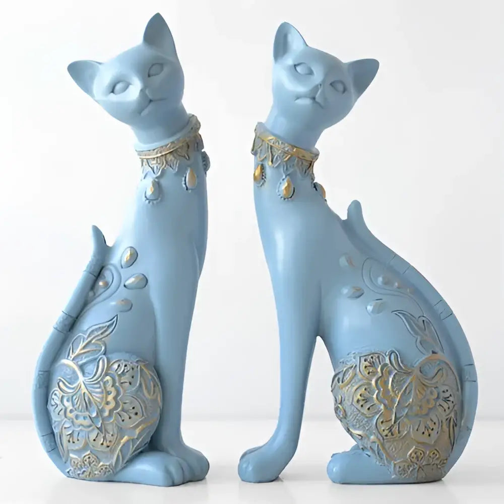 Blue Gold Cat Statue