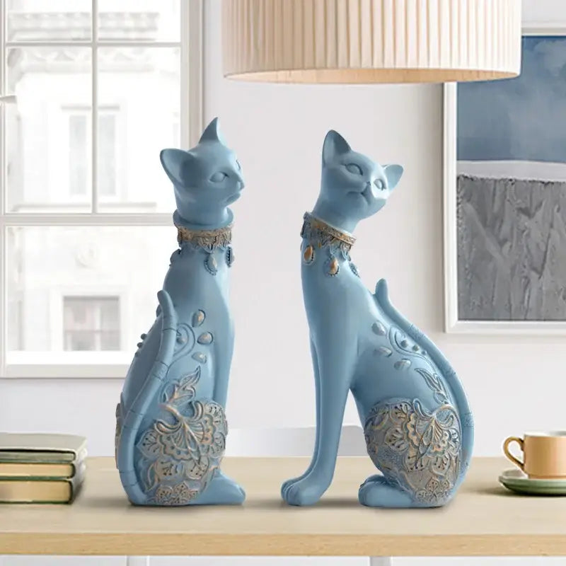 Blue Gold Cat Statue