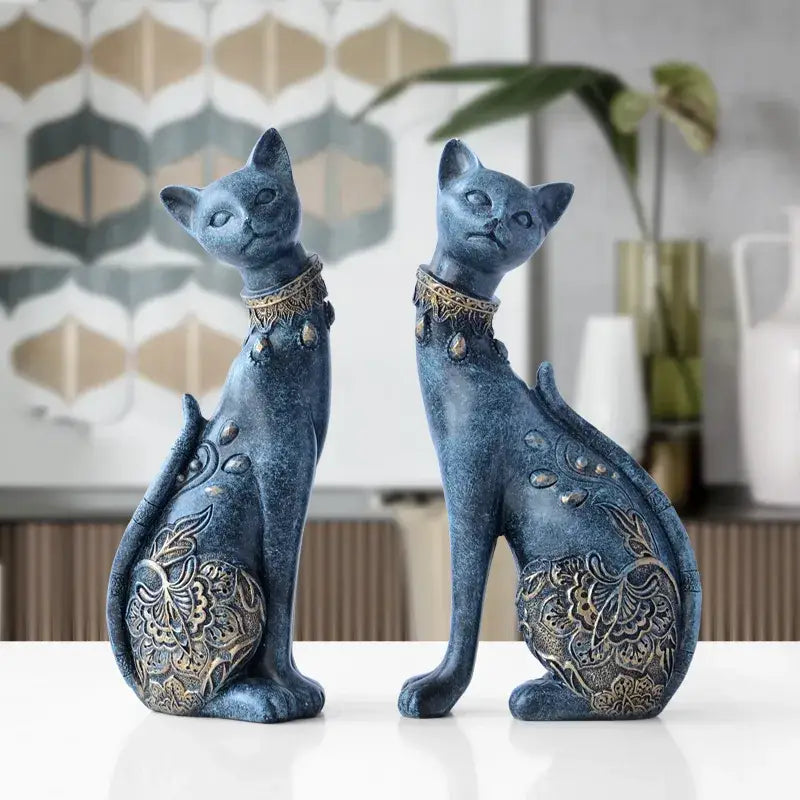 Blue Gold Cat Statue