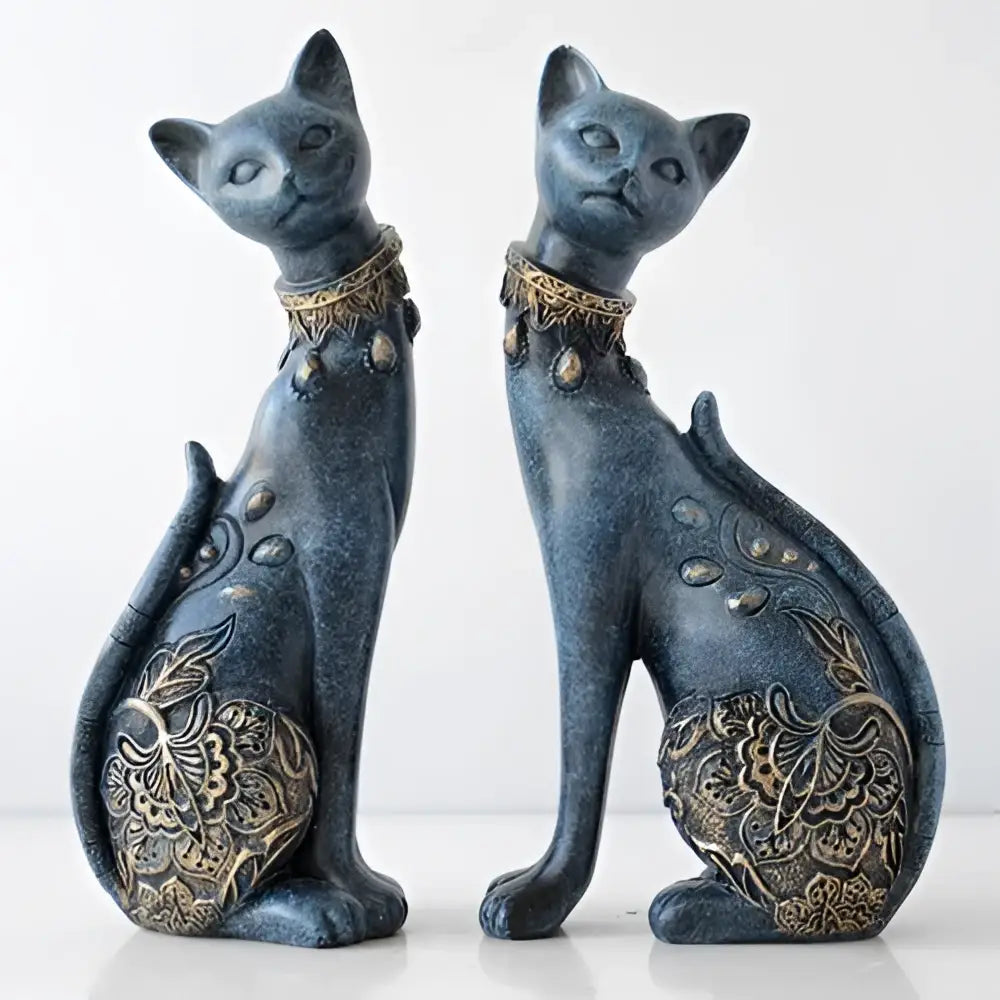 Blue Gold Cat Statue