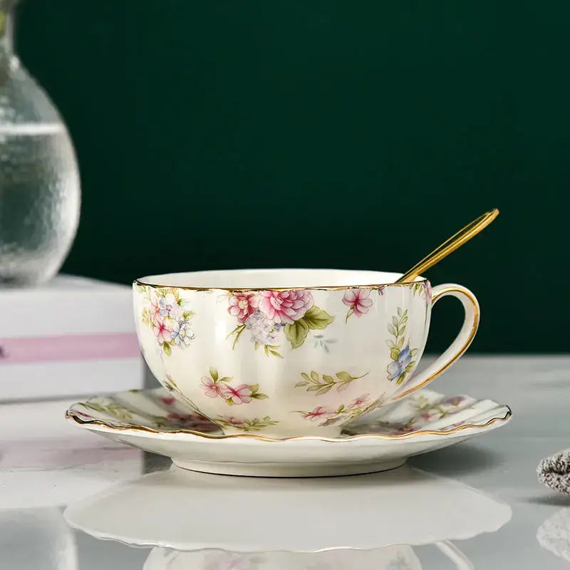 Floral Porcelain Tea Set With Cup and Saucer