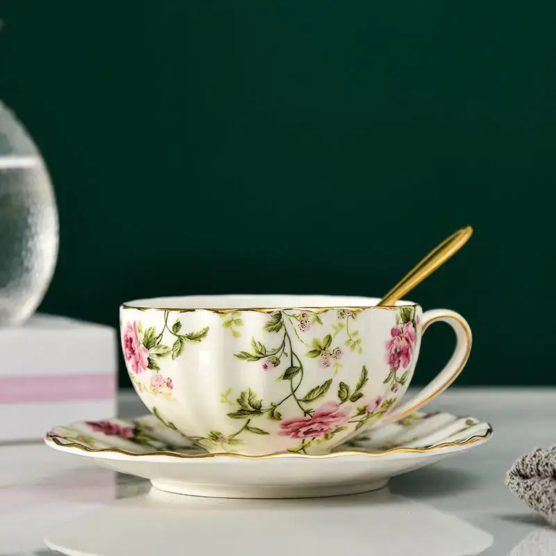 Floral Porcelain Tea Set With Cup and Saucer