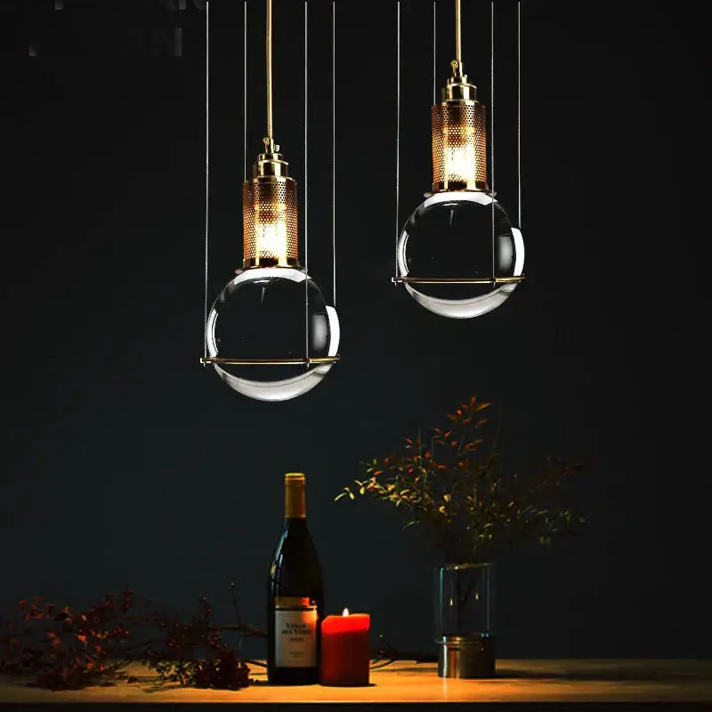 Brass Crystal Pendant Light with LED Glow