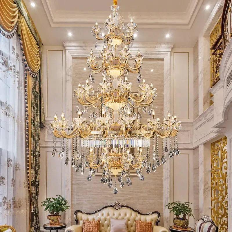 Gold Tiered Crystal Chandelier Up To 51 Heads