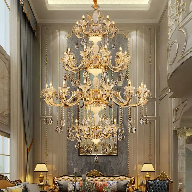 Gold Tiered Crystal Chandelier Up To 51 Heads