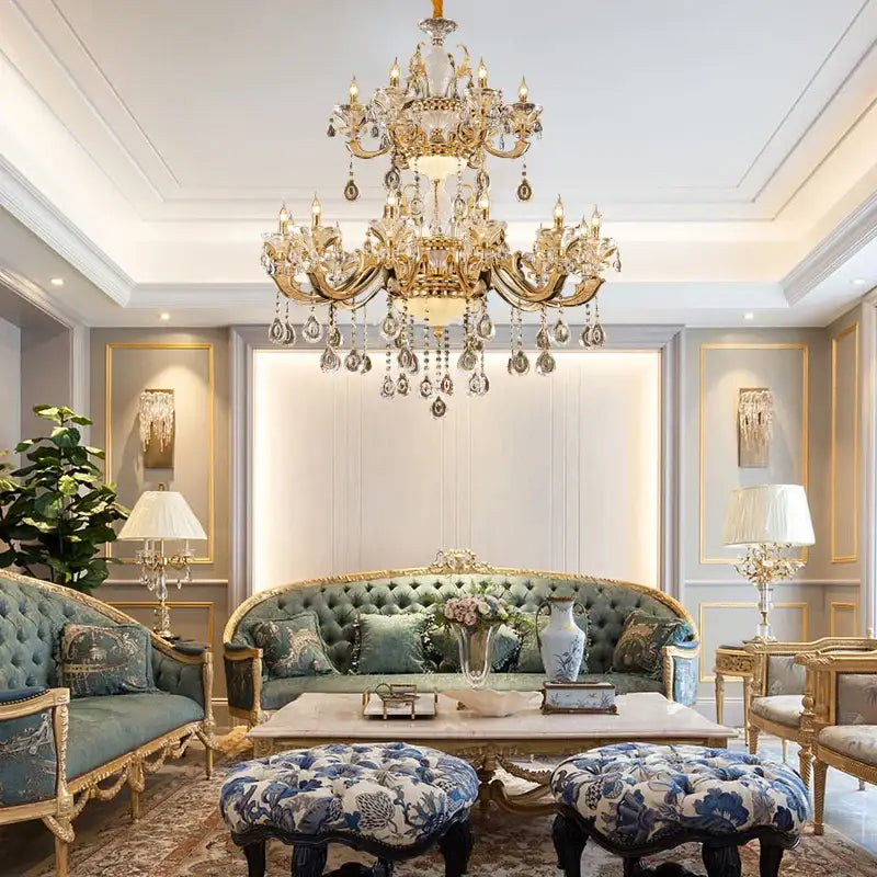 Gold Tiered Crystal Chandelier Up To 51 Heads