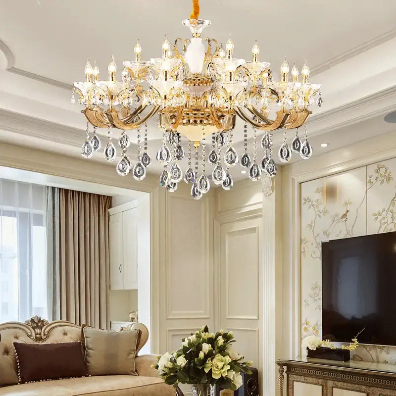 Gold Tiered Crystal Chandelier Up To 51 Heads