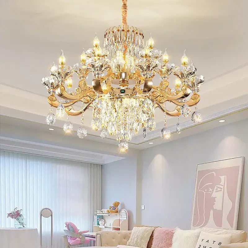 Gold Duplex Crystal Chandelier Up To 31 Heads