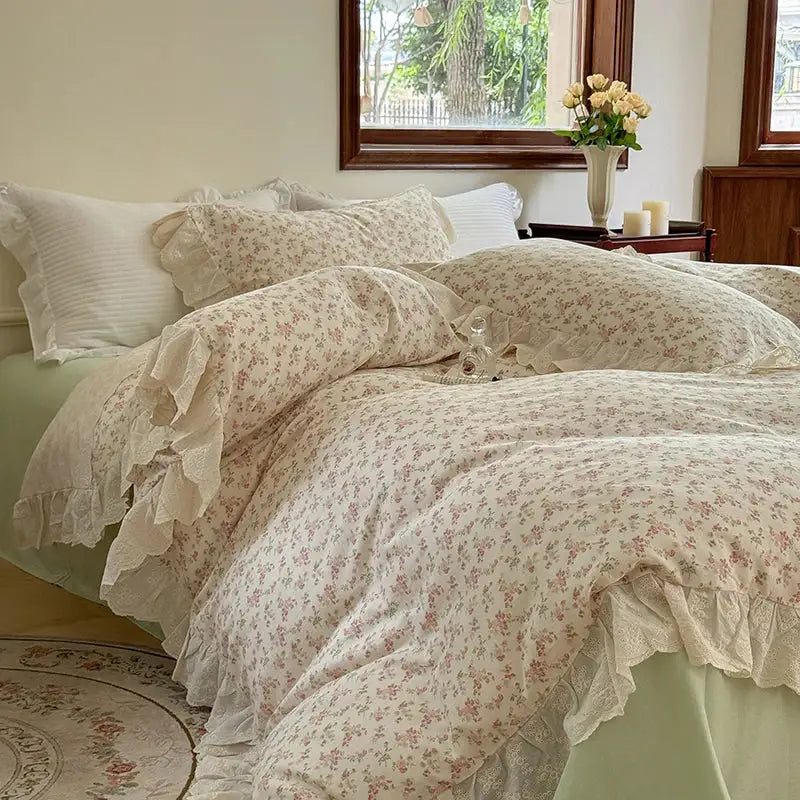 Cream Lace Ruffles Bedding