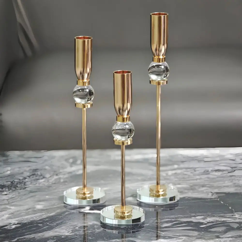 Gold Crystal Candlestick Set