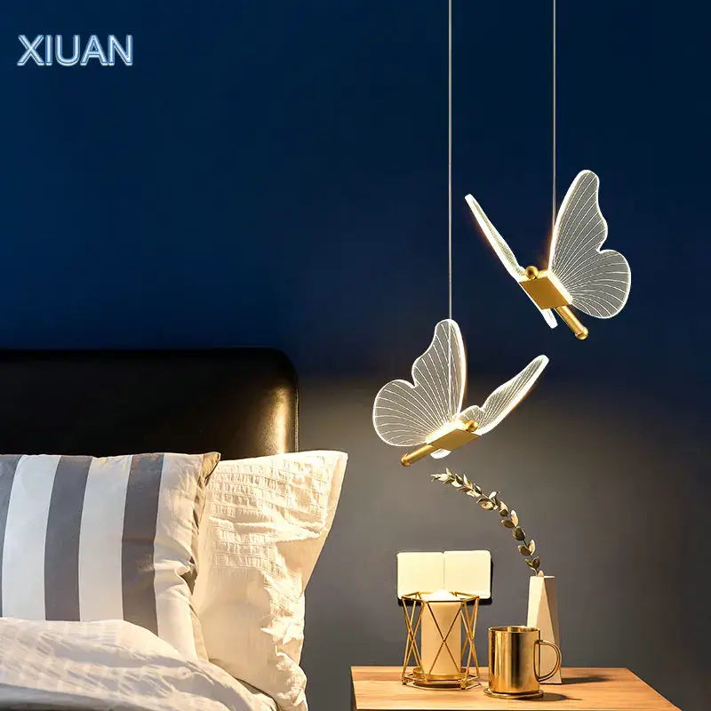 Gold Butterfly Pendant Lamp with Warm Lighting