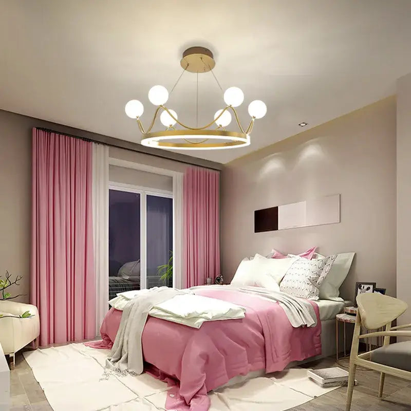 Gold LED Chandelier with Crown-Inspired Design