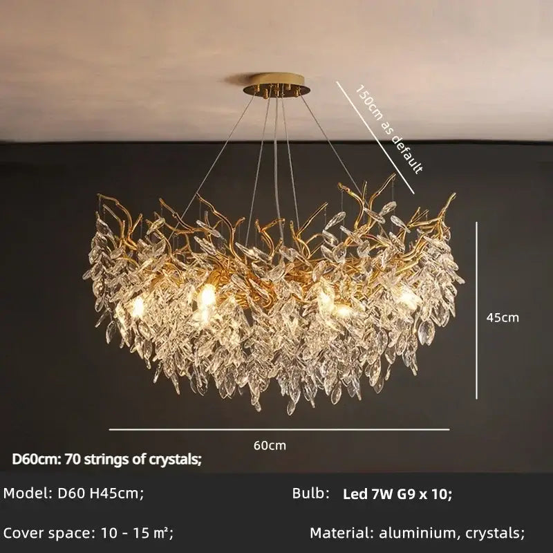 Gold Branch Chandelier with Round or Oval Shape