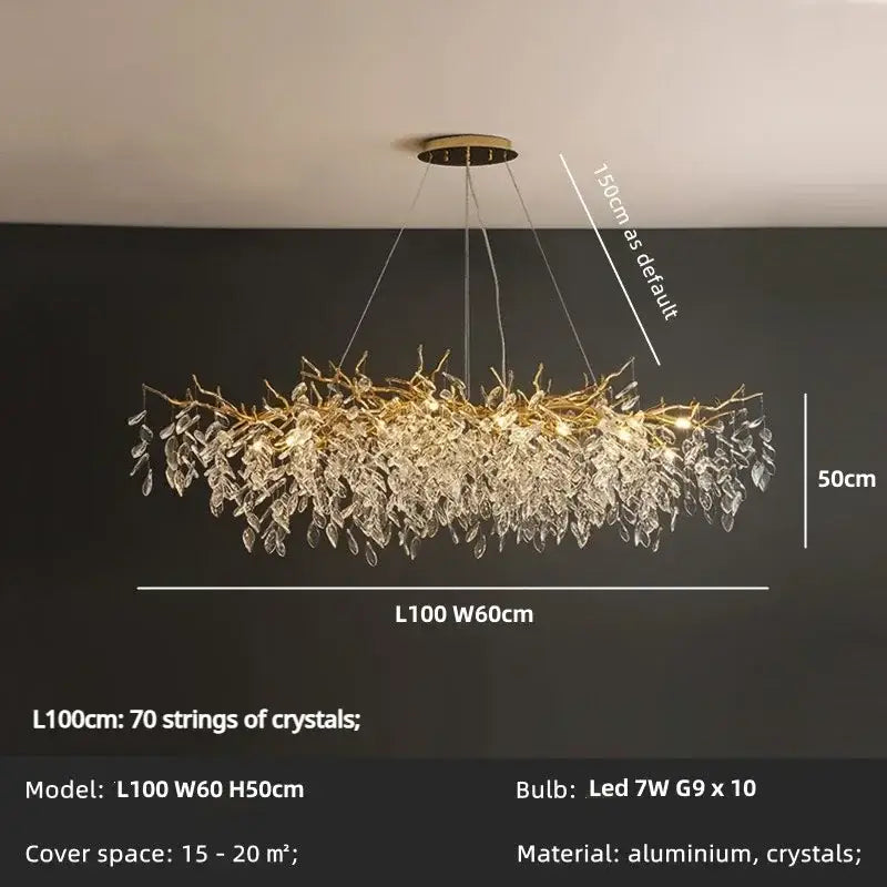Gold Branch Chandelier with Round or Oval Shape