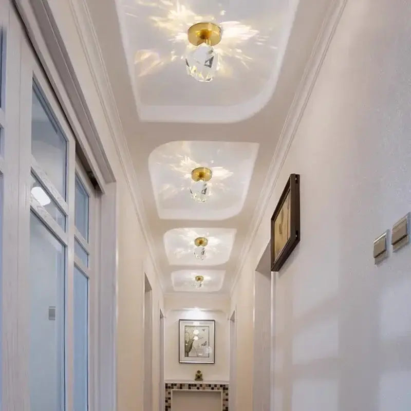 Gold Crystal Ceiling Light Compact Hallway Design