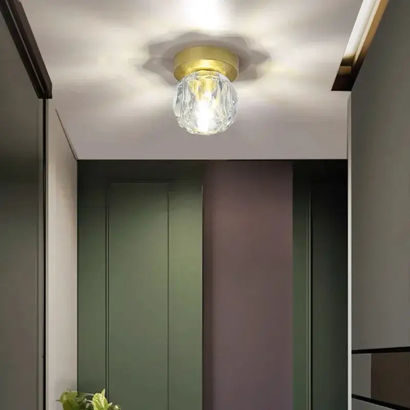 Gold Crystal Ceiling Light Compact Hallway Design