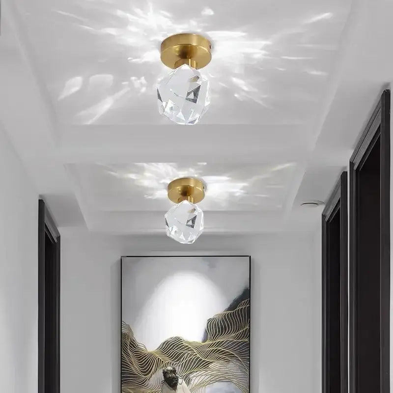 Gold Crystal Ceiling Light Compact Hallway Design