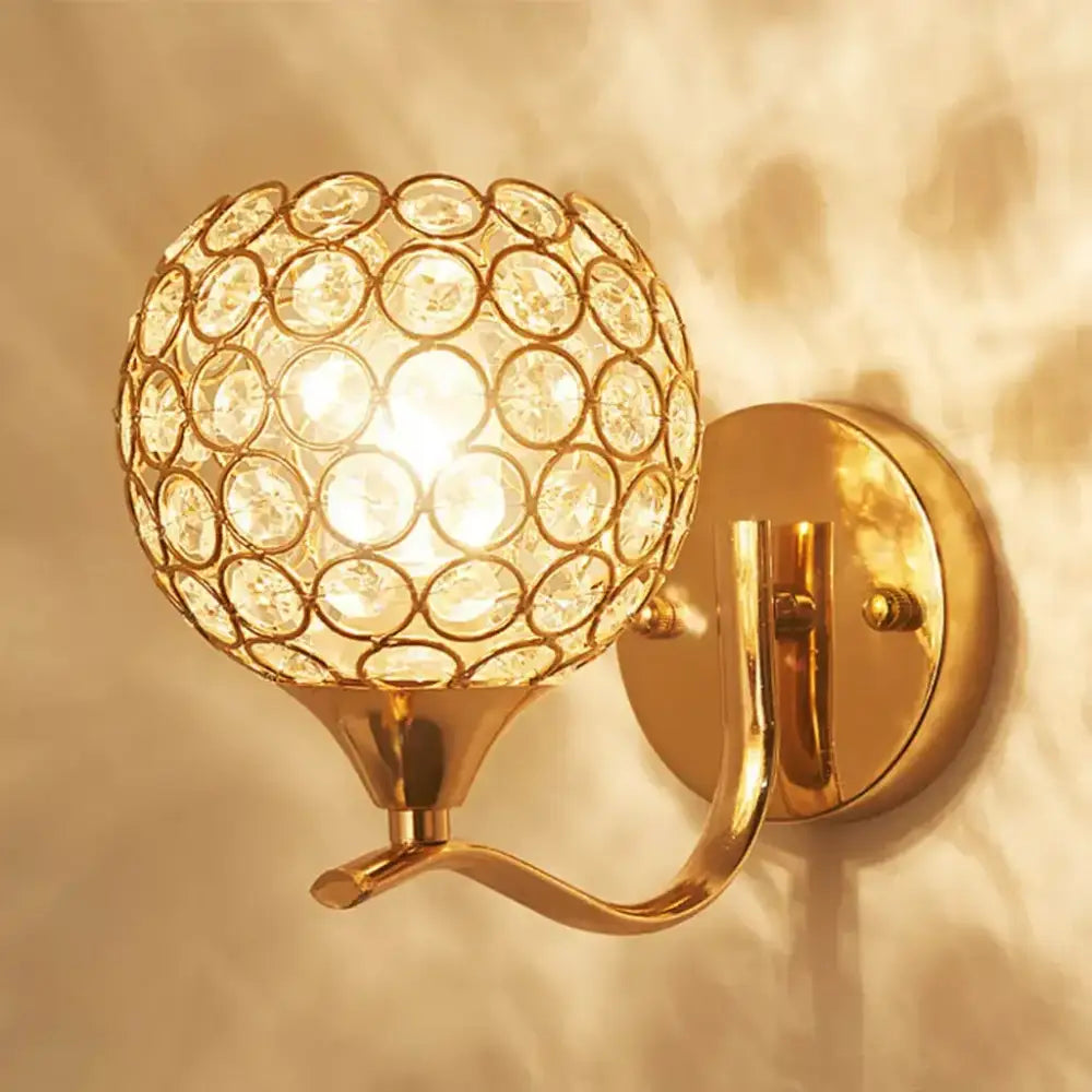 Gold Crystal Globe Sconce Clip-On Design